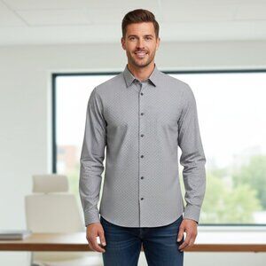 NWT Marc Anthony Gray 100% Cotton Textured Fabric Slim-Fit Button-Down Shirt, XL